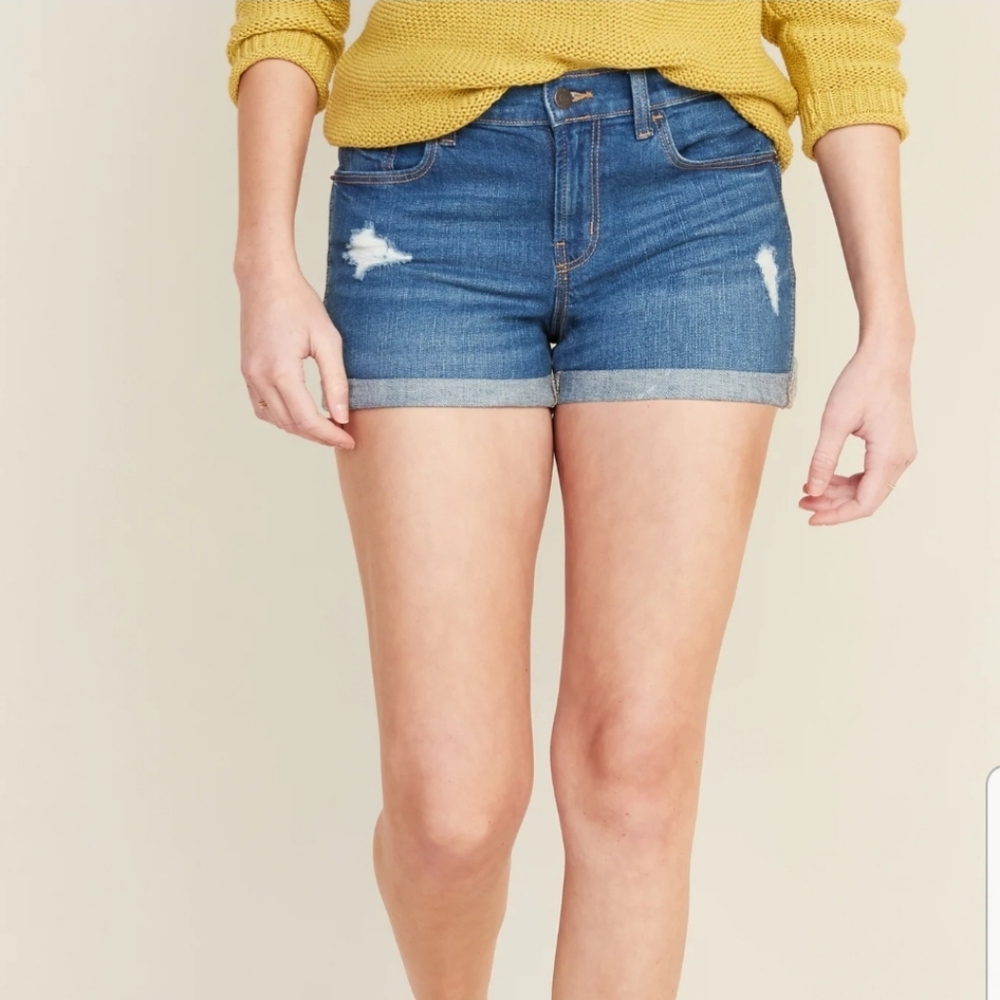 Mid-Rise Distressed Boyfriend Jean Shorts